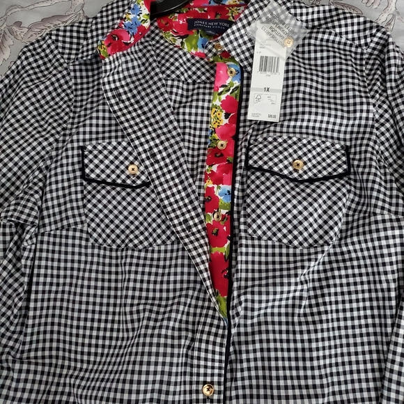Jones New York checkered shirt / blouse NWT - Picture 4 of 7